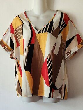 $S$ Sason dressy blouse sz XL geometric print primary colors EUC